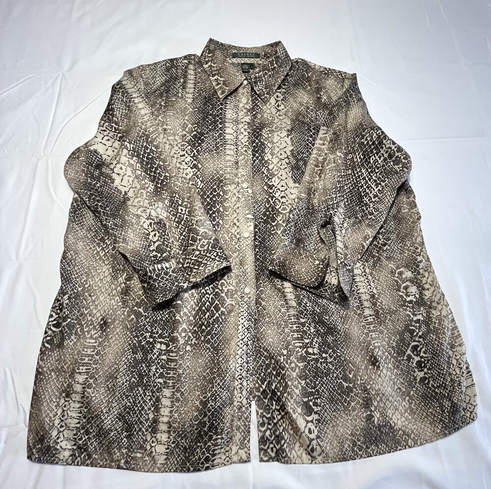Lauren Ralph Lauren 1X Snakeskin Print Button Front Cotton Shirt Womens